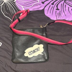 Coach Black Crossbody Bag with Pink Strap